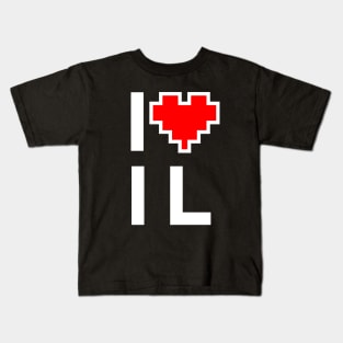 I Love IL - Pixel heart for Illinois gamer Kids T-Shirt